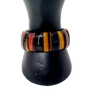 Tiger Eye Stretch Bracelet 1” Chunky Various Colored Tigers Eye Stones